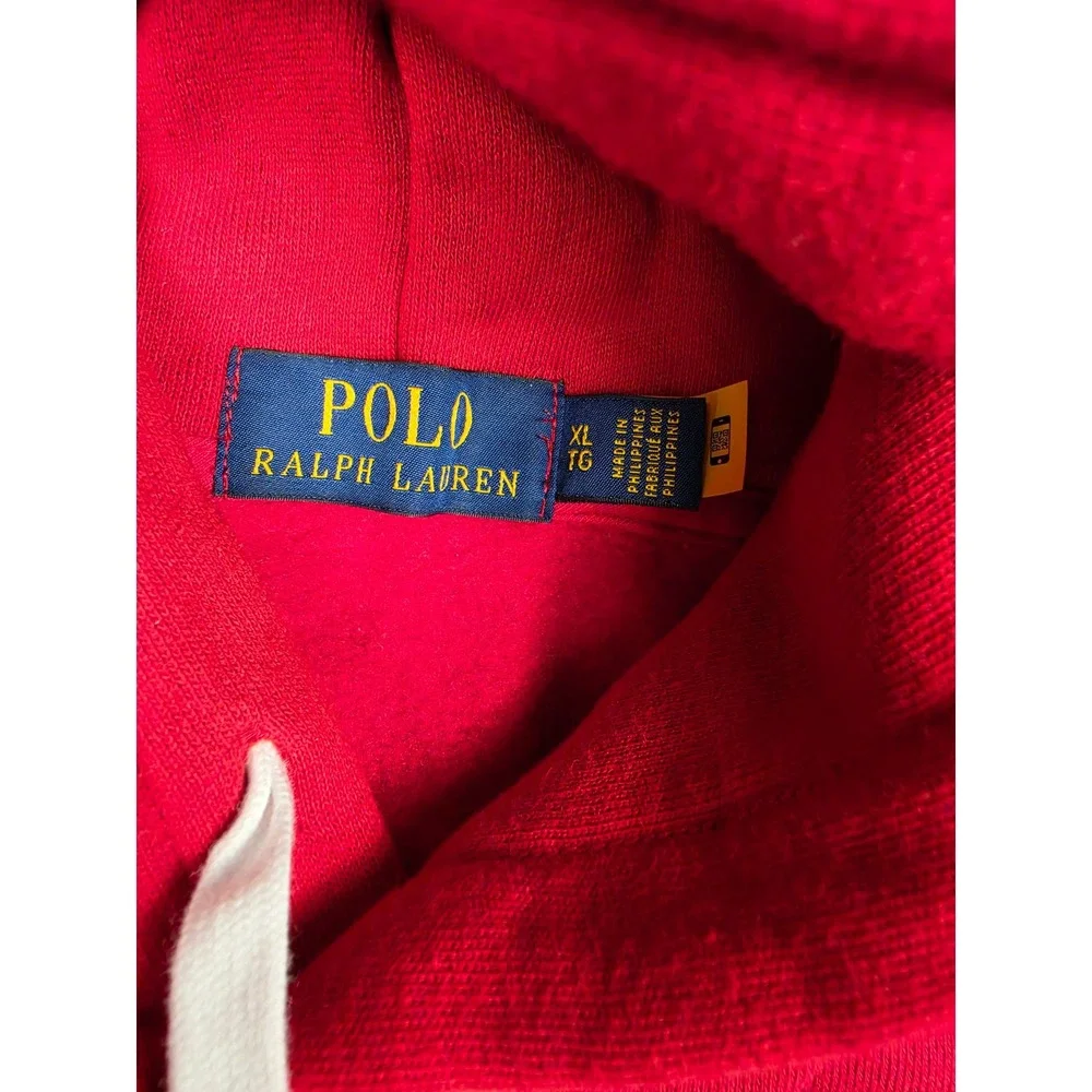 Polo Ralph Lauren Hoodie Men XL Red Blue Orange Fleece Sweatshirt *Read
